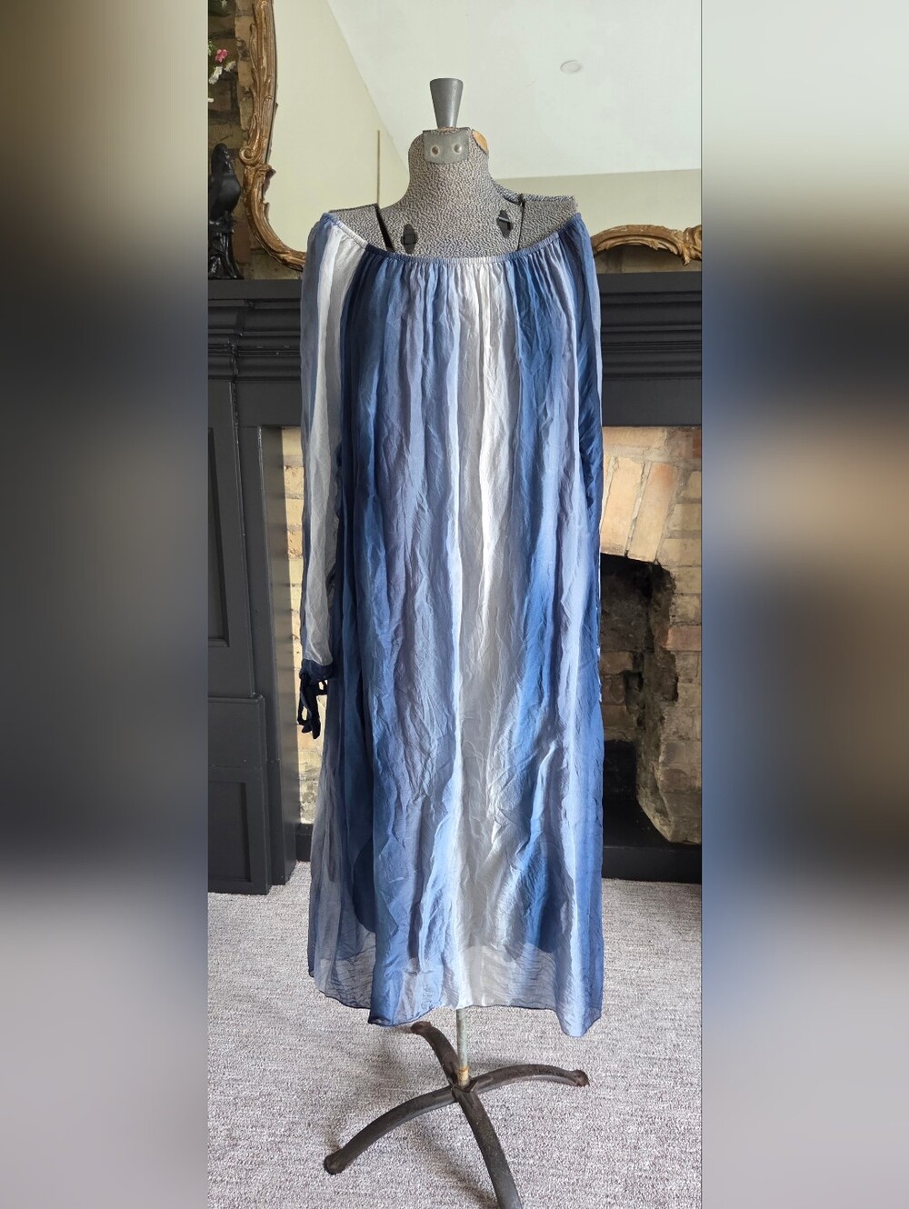 Blue Ombre Silk Off The Shoulder Dress Italian Silk